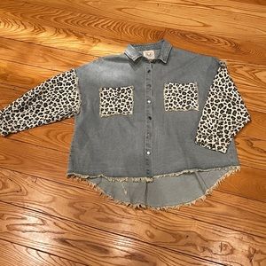 Denim and cheetah shacket